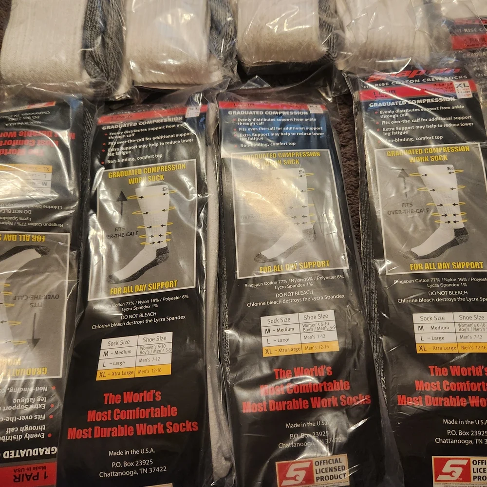New Snap On Tools Brand  X-Large Compression Crew Socks - White